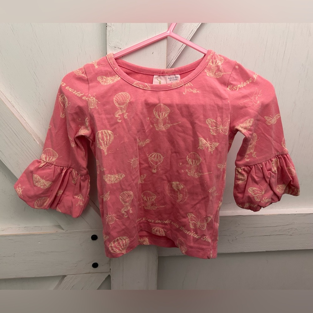 Matilda Jane Paint by Numbers Pink Hot Air Balloon Ruffle Sleeve Tee- size 12 M